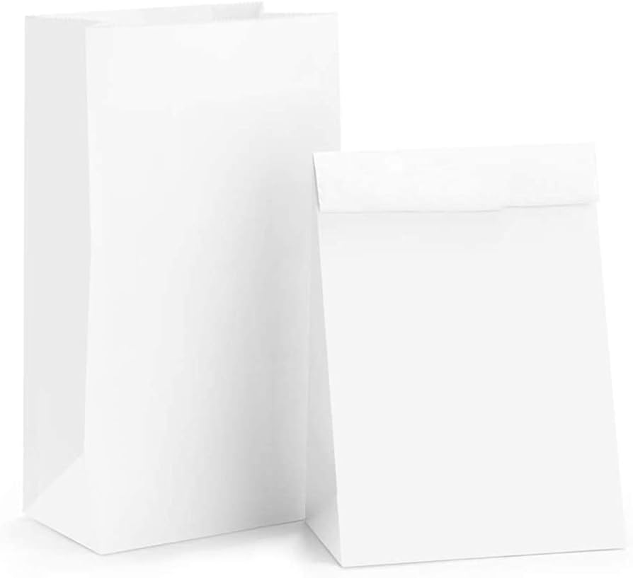 Ancid White Paper Bags 50Pcs Paper Lunch Bags Durable Kraft